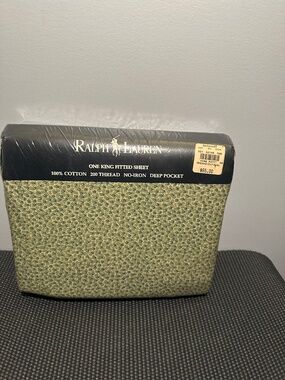 Vintage Ralph Lauren Meenhan Green Peggle King Fitted Sheet Made in USA - NOS